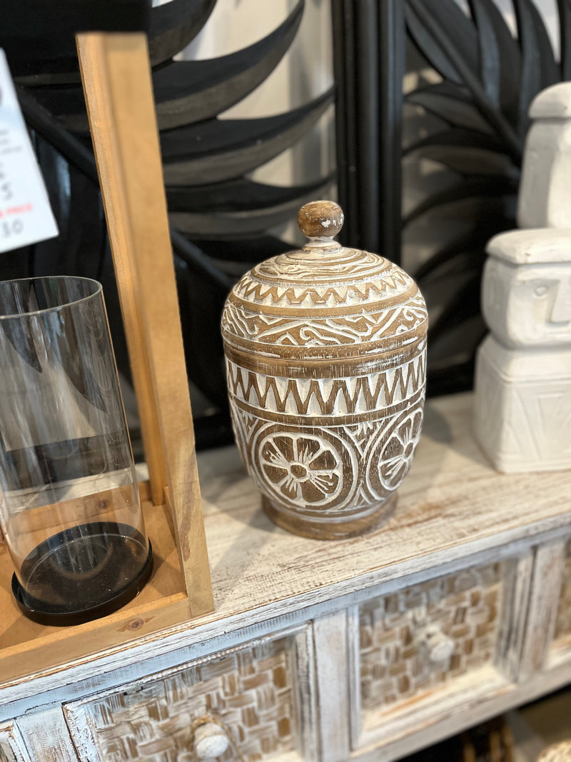 Rustic brown handcarved Container and lid