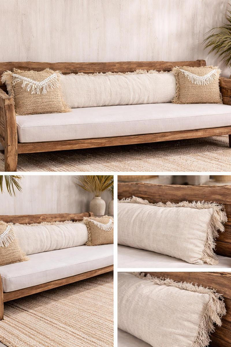 Extra Long Bali Daybed Cushion – 2.2m Handmade Cotton/Linen Sofa Cushion | Coastal Boho Style