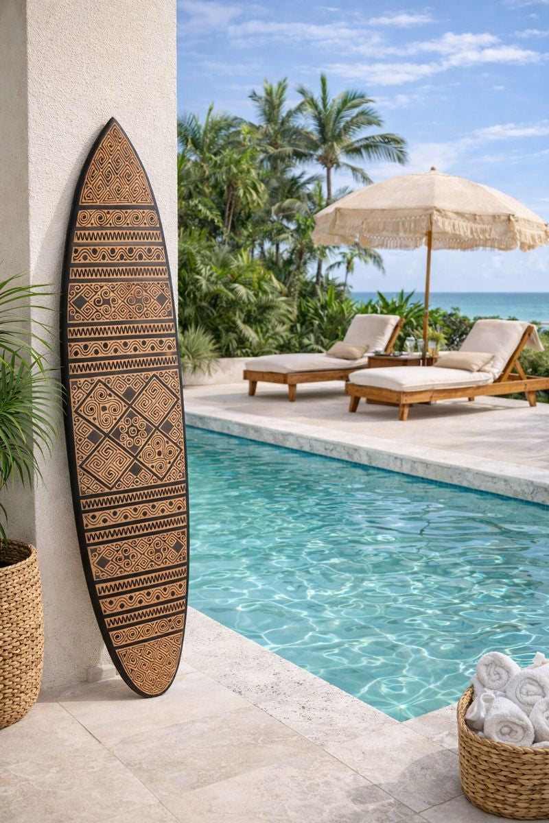 Hand-Carved Wooden Surfboard Wall Decor | Handmade Bali Coastal Art