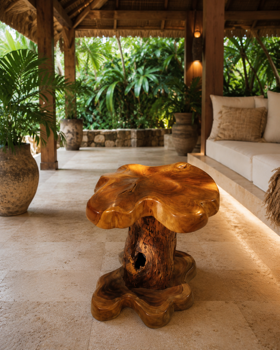 Luxury Teak Waterfall Table – Handcrafted Solid Wood Bali Furniture