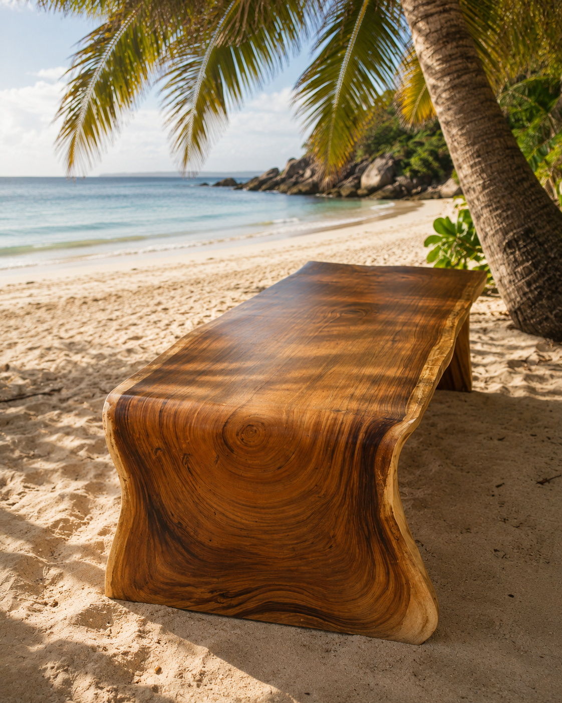 Luxury Teak Waterfall Table – Handcrafted Solid Wood Bali Furniture