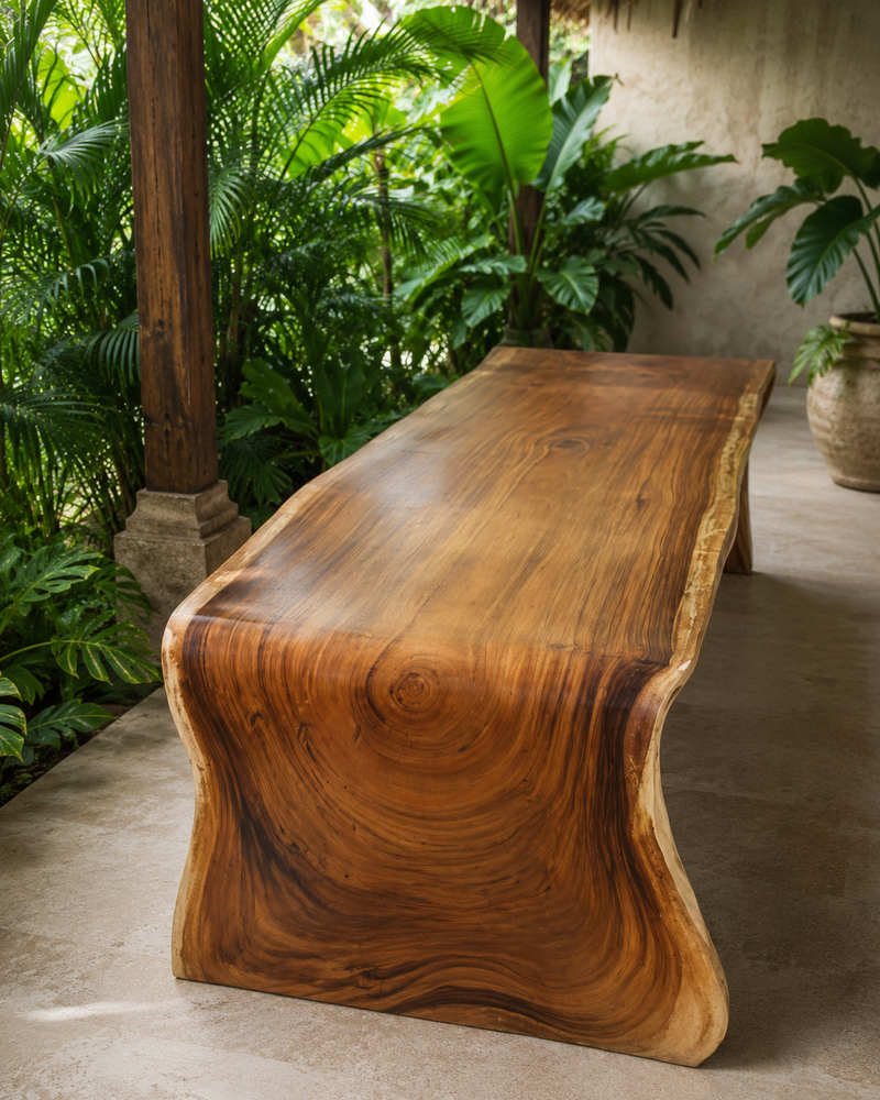 Luxury Teak Waterfall Table – Handcrafted Solid Wood Bali Furniture