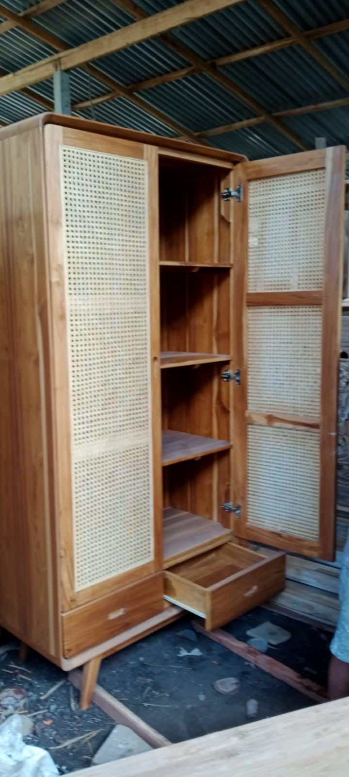 Handmade Teak & Rattan Wardrobe – Balinese Coastal Boho Furniture
