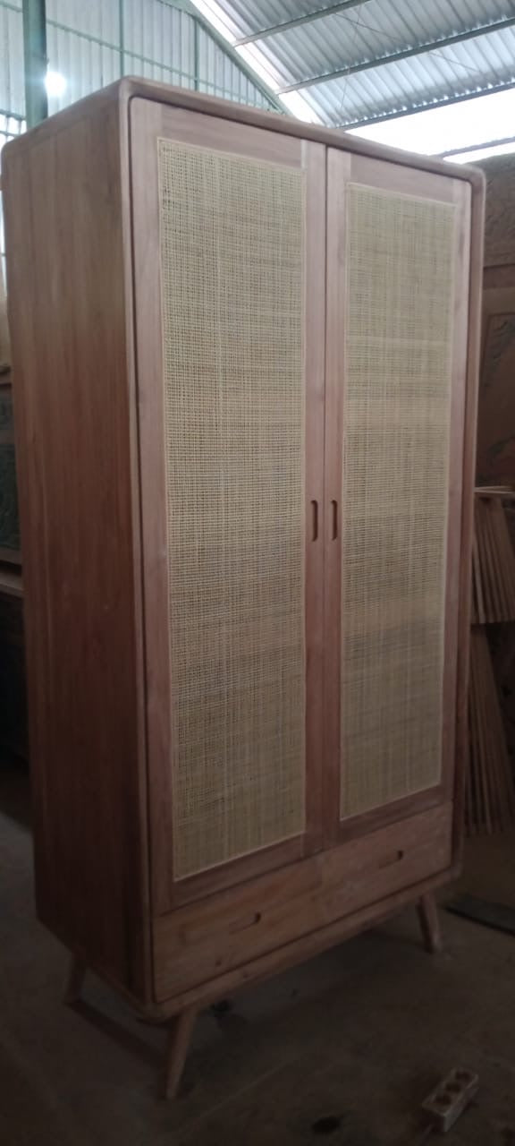 Handmade Teak & Rattan Wardrobe – Balinese Coastal Boho Furniture