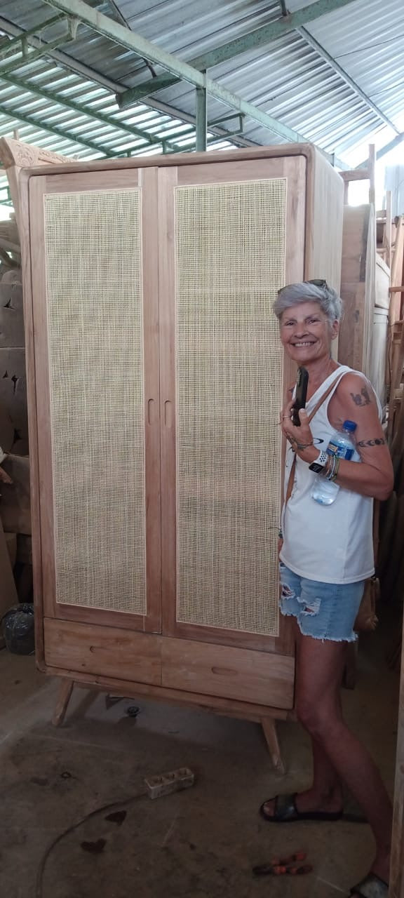 Handmade Teak & Rattan Wardrobe – Balinese Coastal Boho Furniture