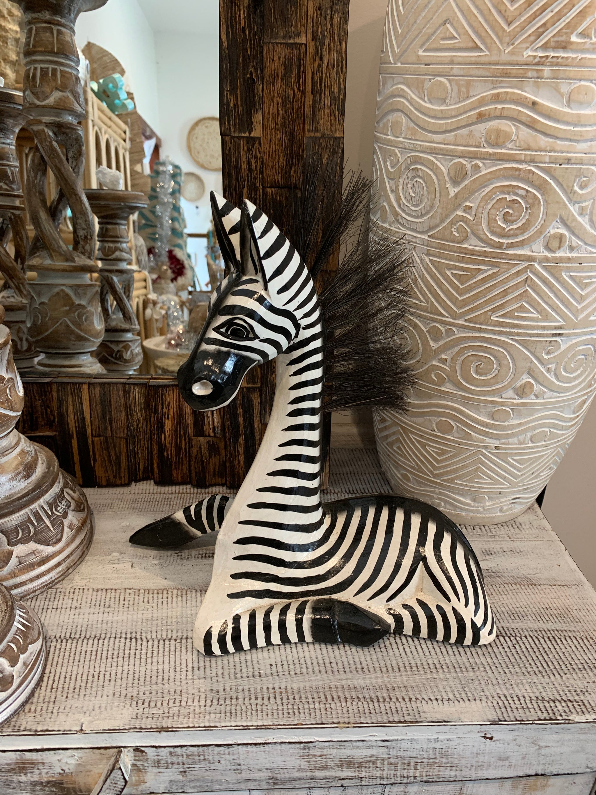 Timber handpainted zebra decoration. S