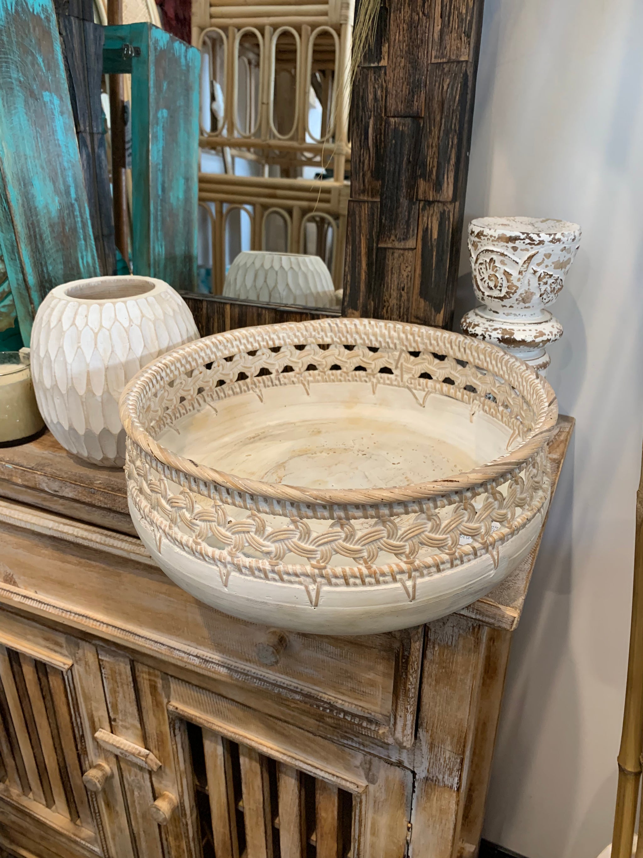 White bowl with decorative trim L