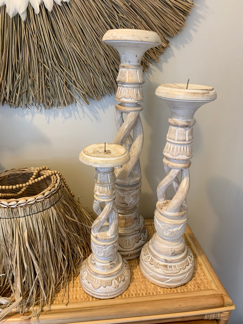 Set 3 white wash candlesticks