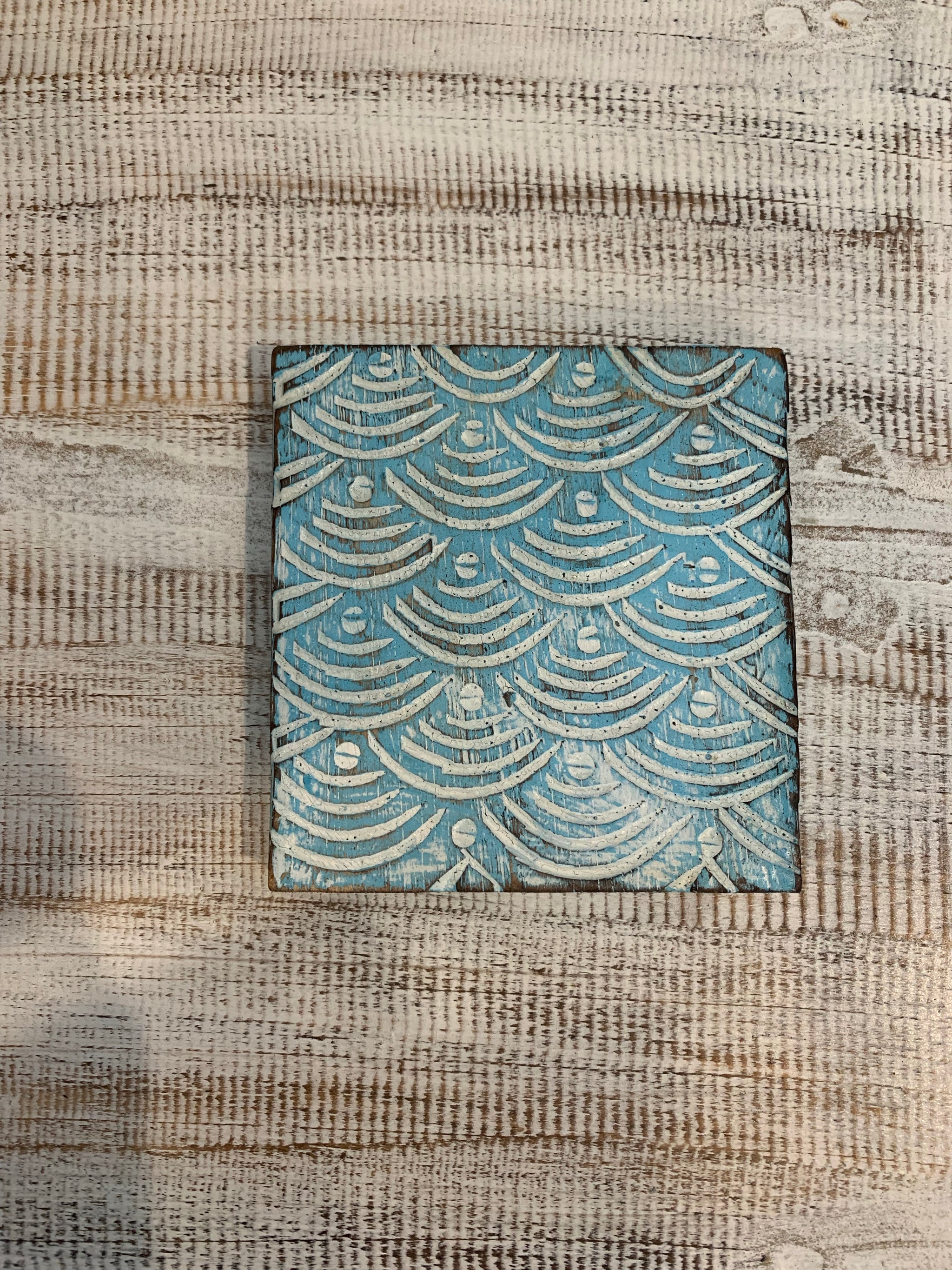 Rustic turquoise square coaster