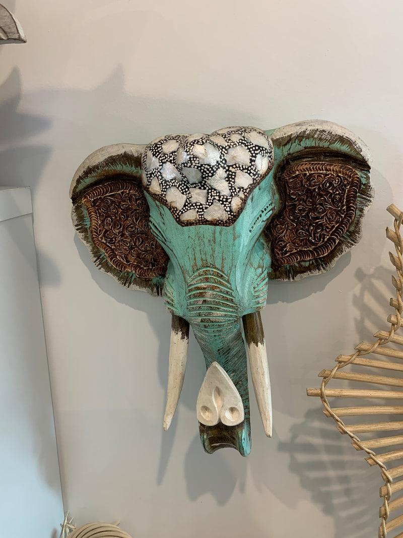 Turquoise Elephant Head wall hanging