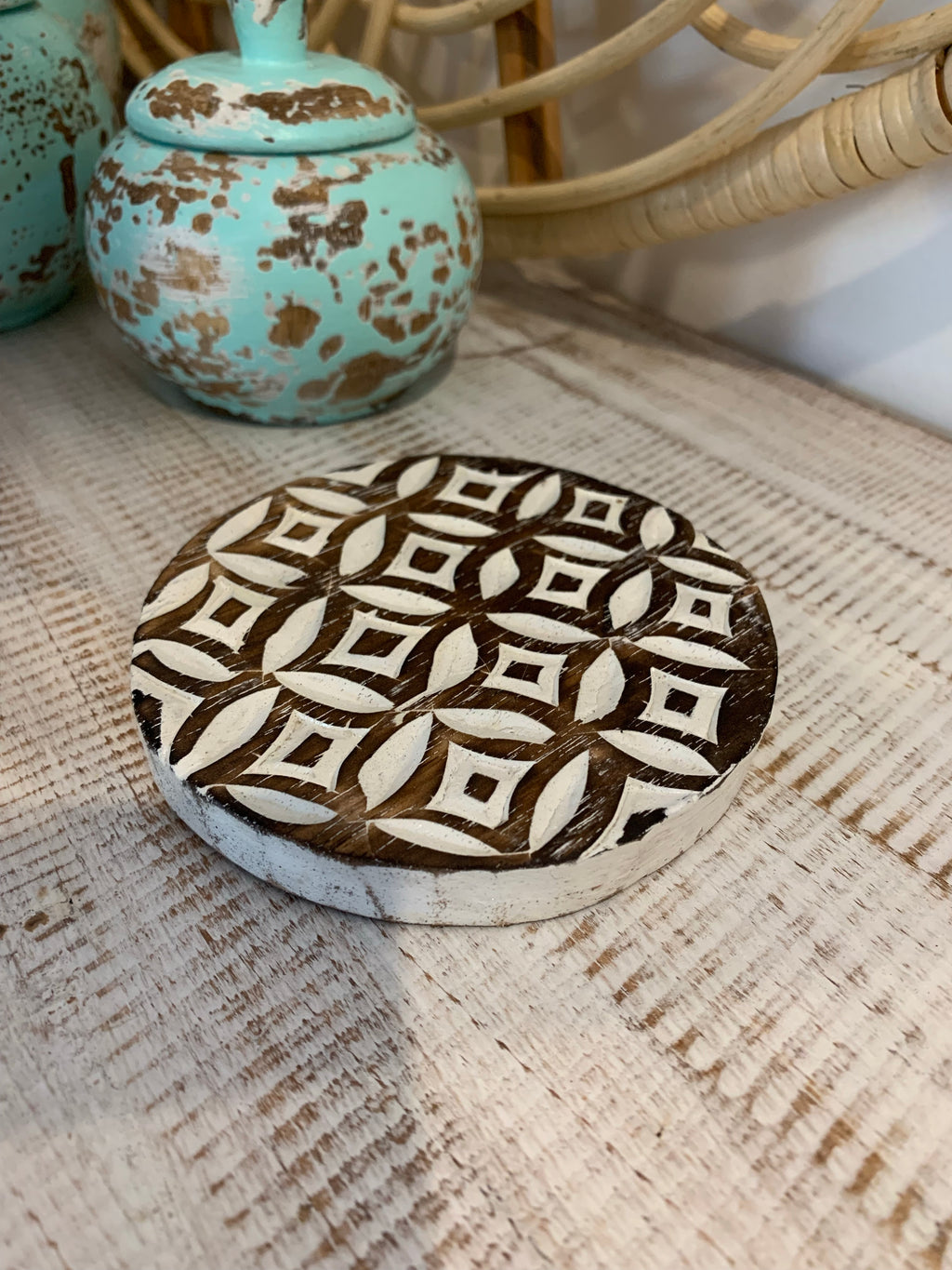 Rustic brown round coaster - Bali Beach Beyond