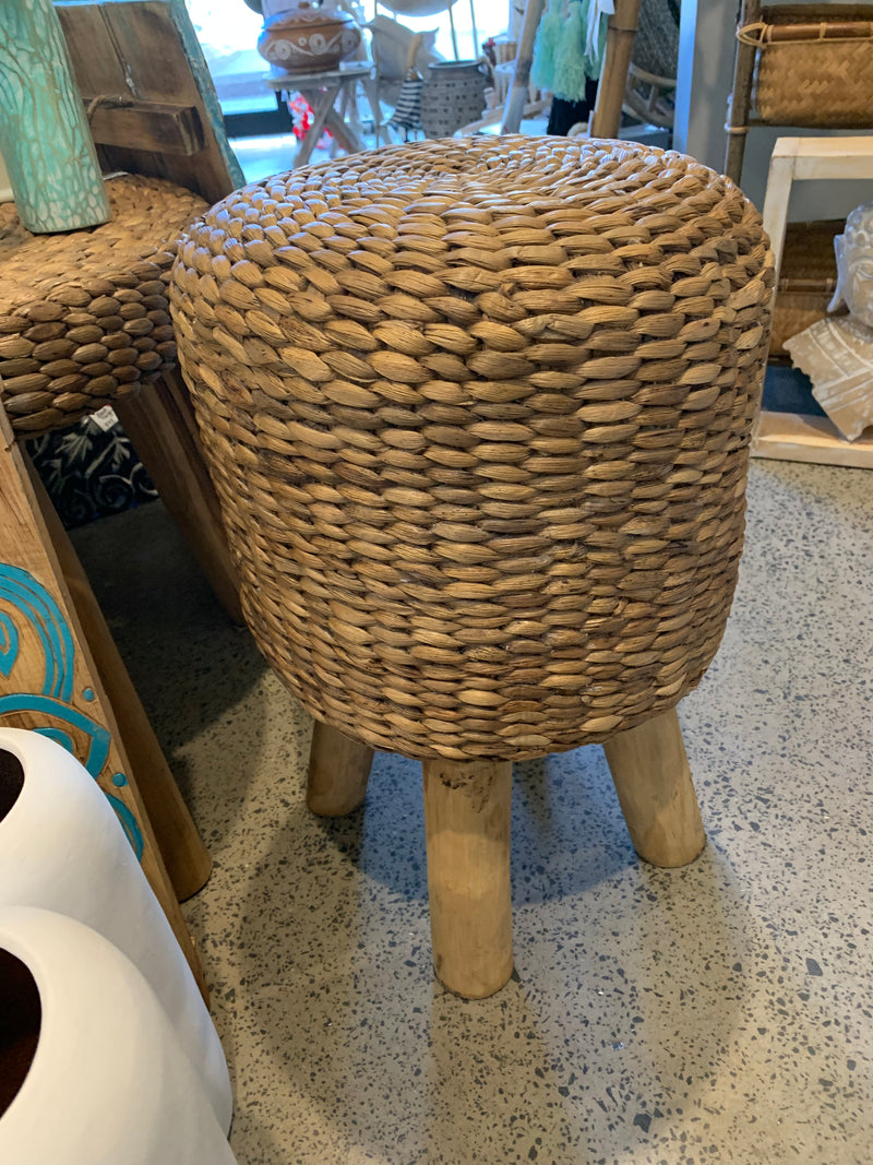 Water hyacinth stool with timber legs