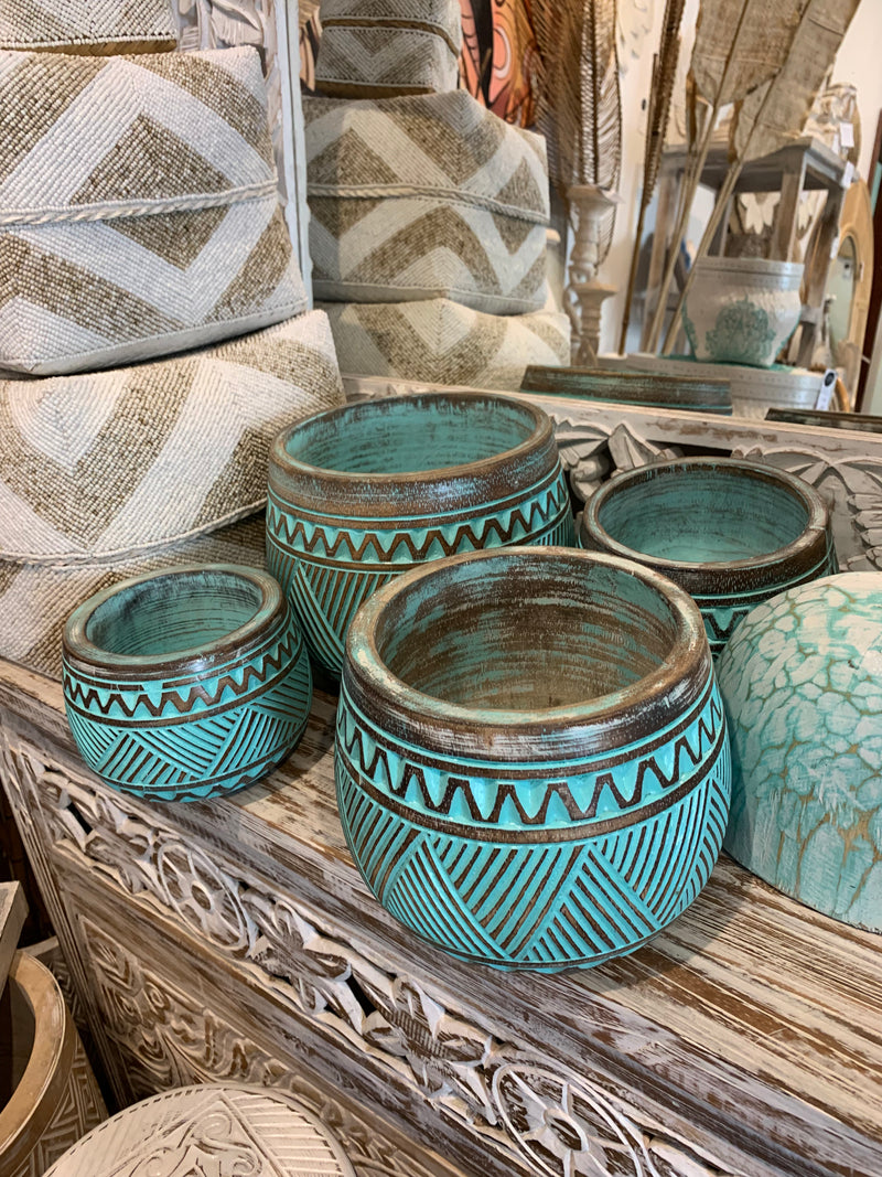 Set of 4 Rustic green decorative pots