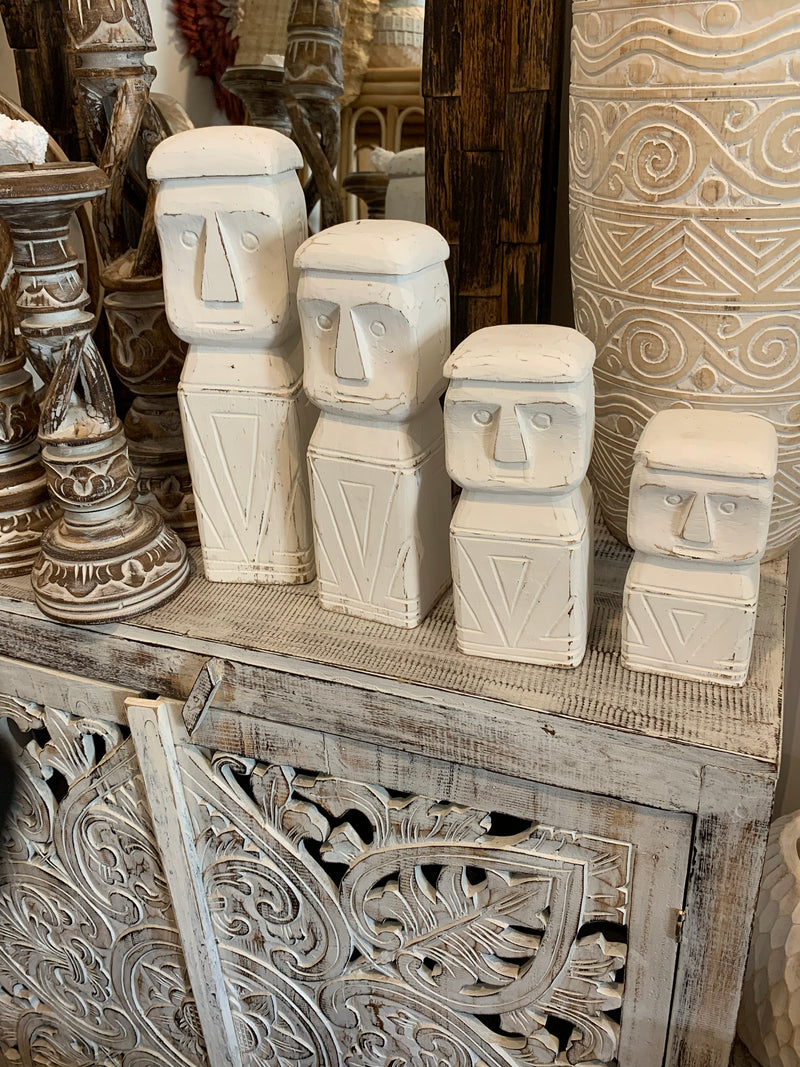 Tribal Man statue Set of 4. White