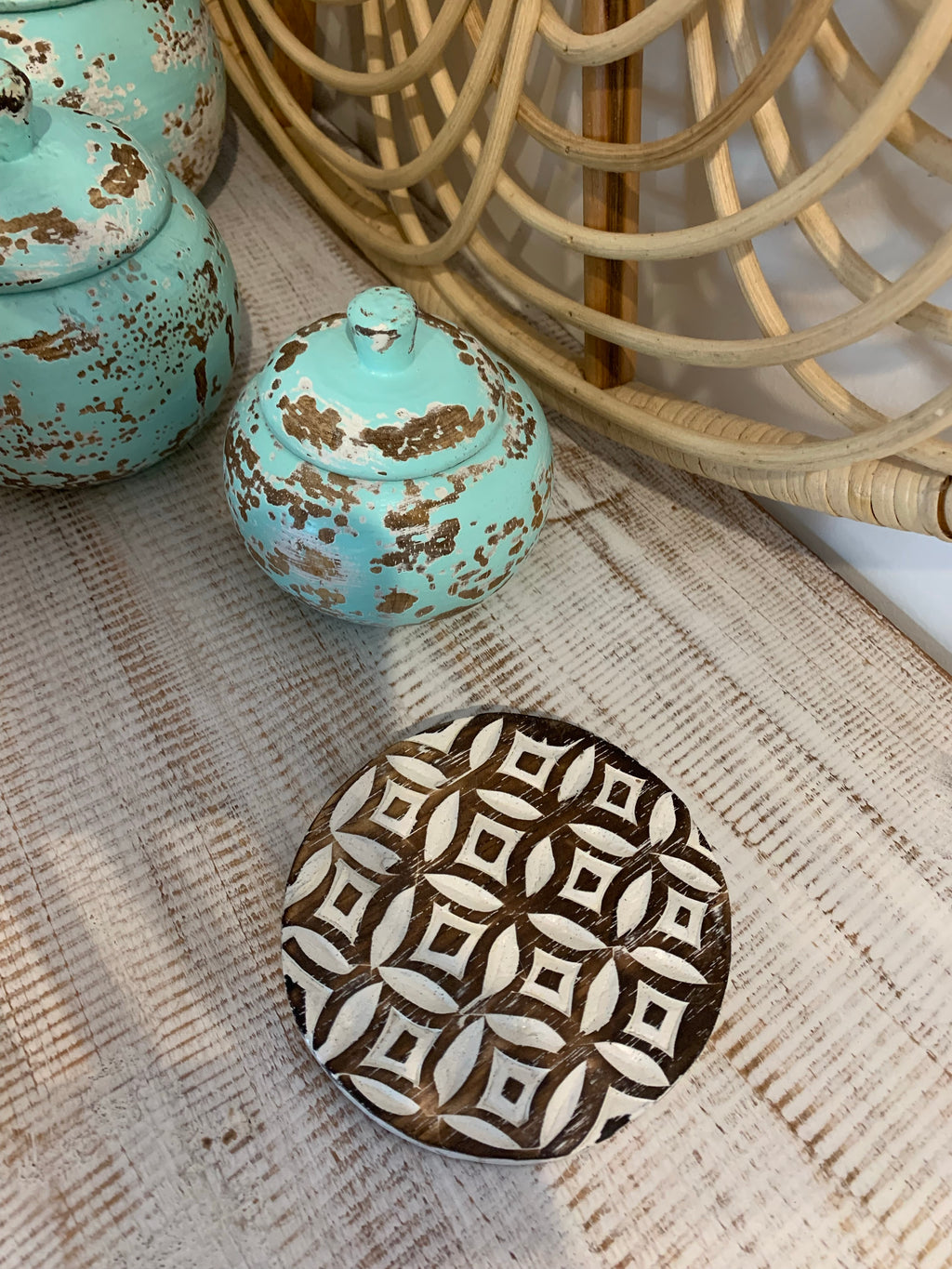Rustic brown round coaster - Bali Beach Beyond
