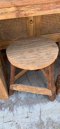 Solid recycled timber round stool.