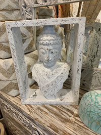 Rustic white Buddha in frame. Wall hanging or statue. Usually $80