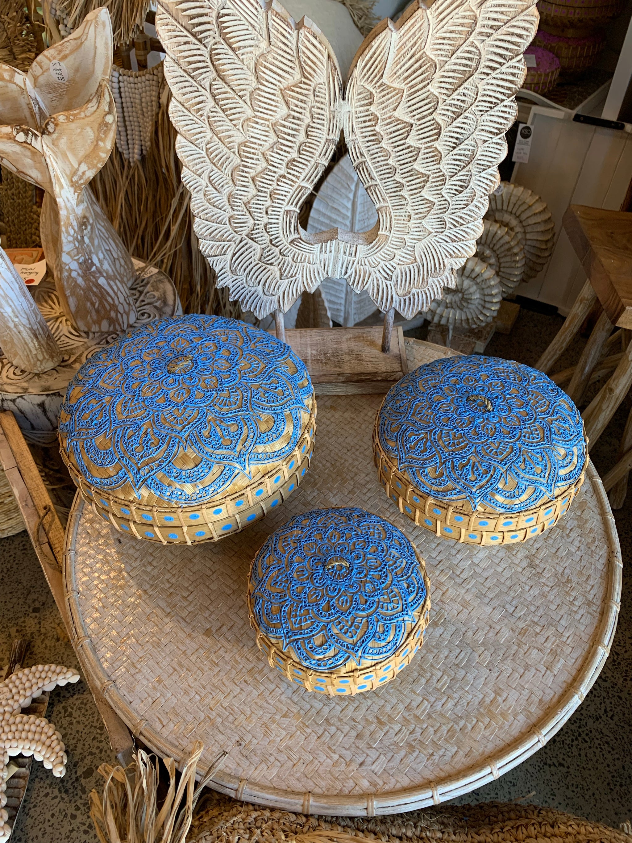 Set 3 containers and lids. Blue detail. Usually $95