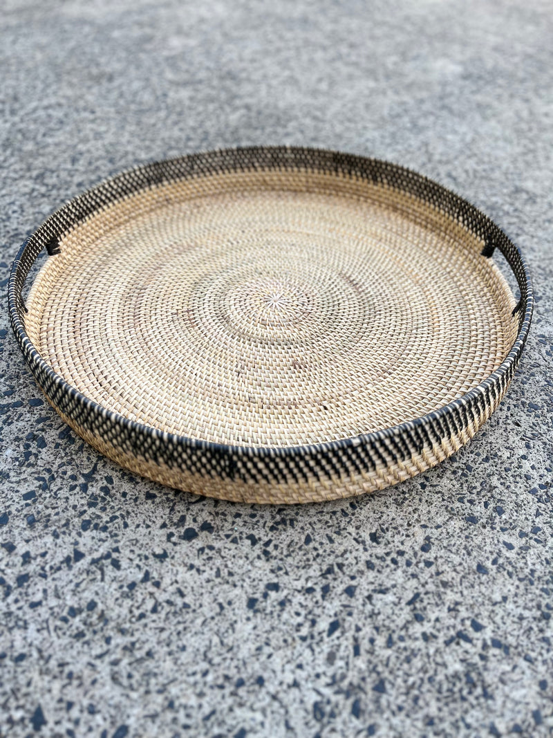 Round black / natural tray S