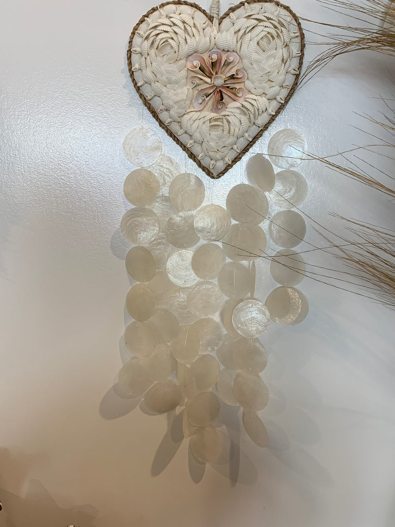 Clear and pink shell heart mobile hanging / wall hanging