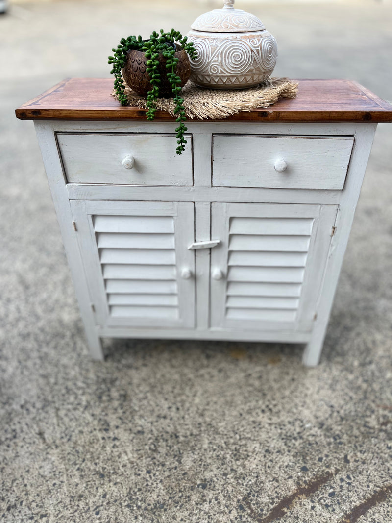 Rustic white cabinet with natural top cabinet / cupboard