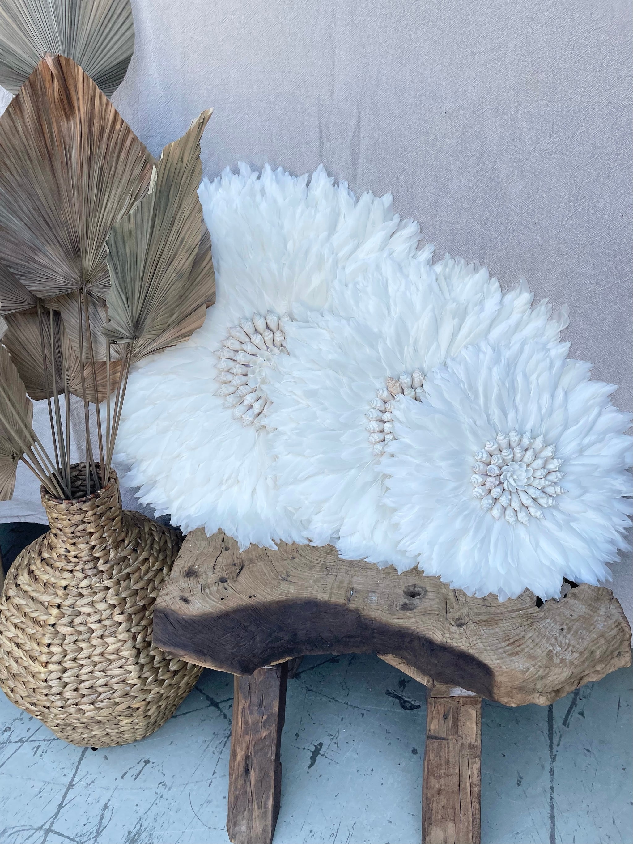 White juju with white shell detail. Set of 3 - Bali Beach Beyond