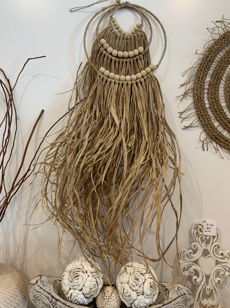 Raffia and bead layered hanging