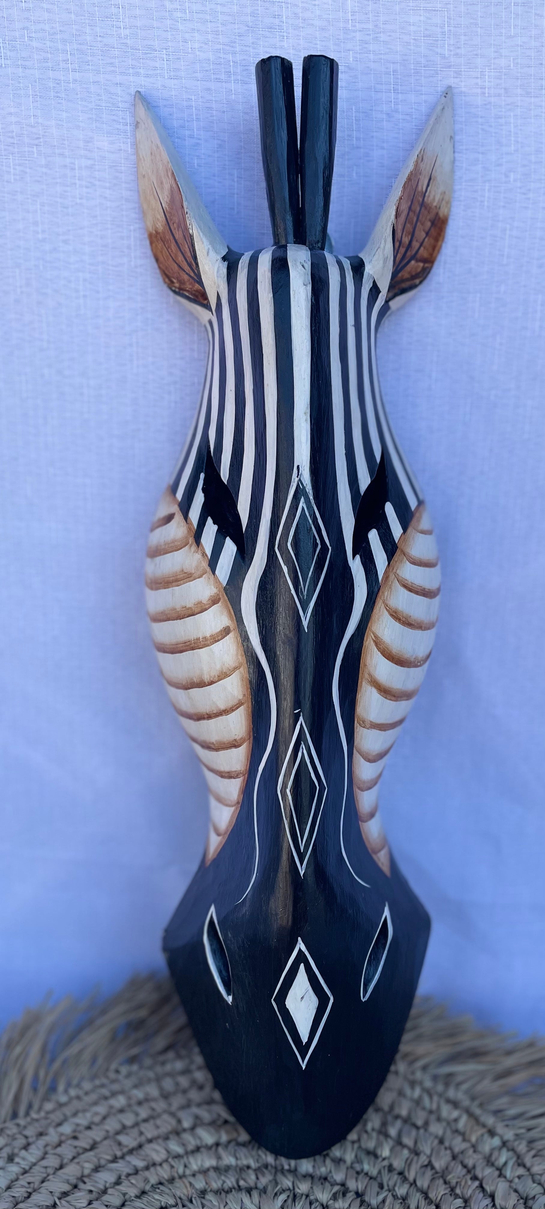 Handpainted timber zebra mask. Wall hanging - Bali Beach Beyond