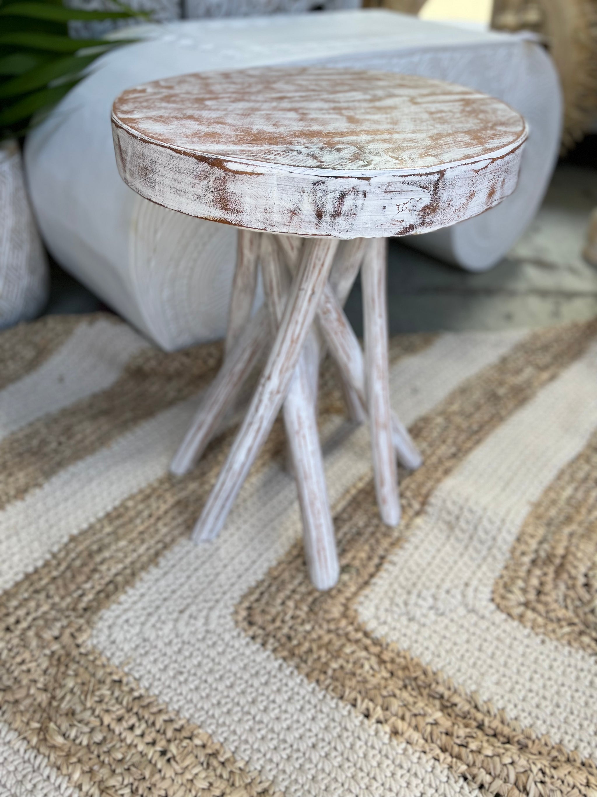 Timber round stool #2 / side table. Angled legs.