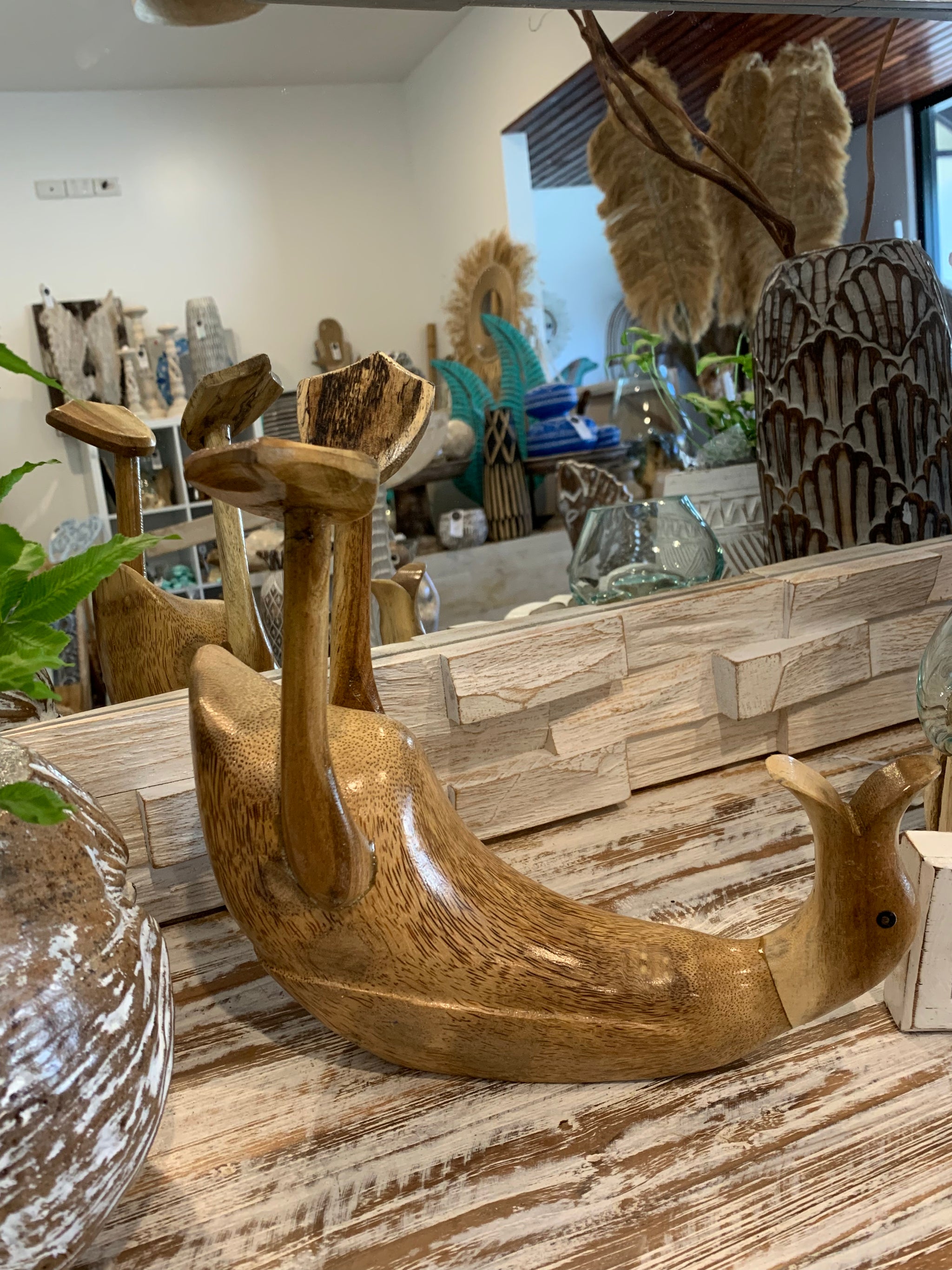 Natural timber duck wine holder. - Bali Beach Beyond