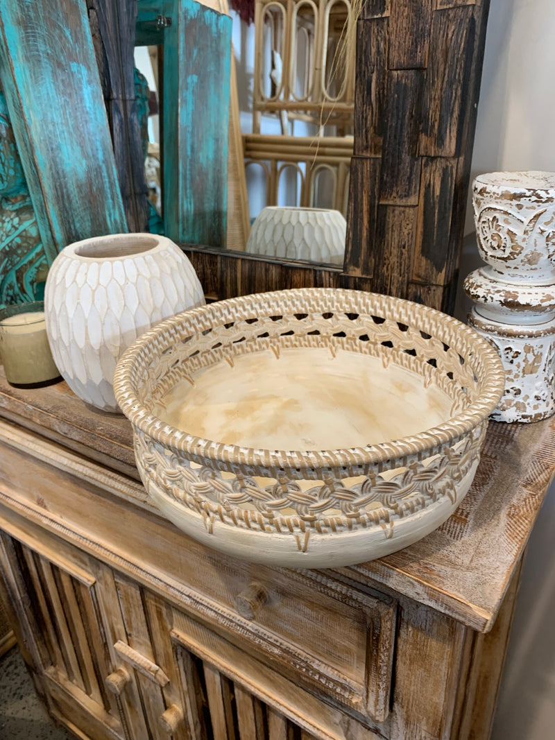 White bowl with decorative trim M