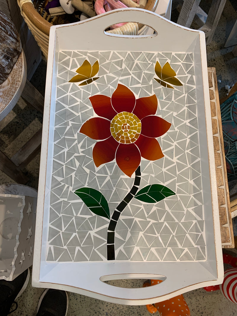 Red flower mosaic tray.  Usually $40