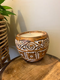 Carved timber medium candle. Nature finish