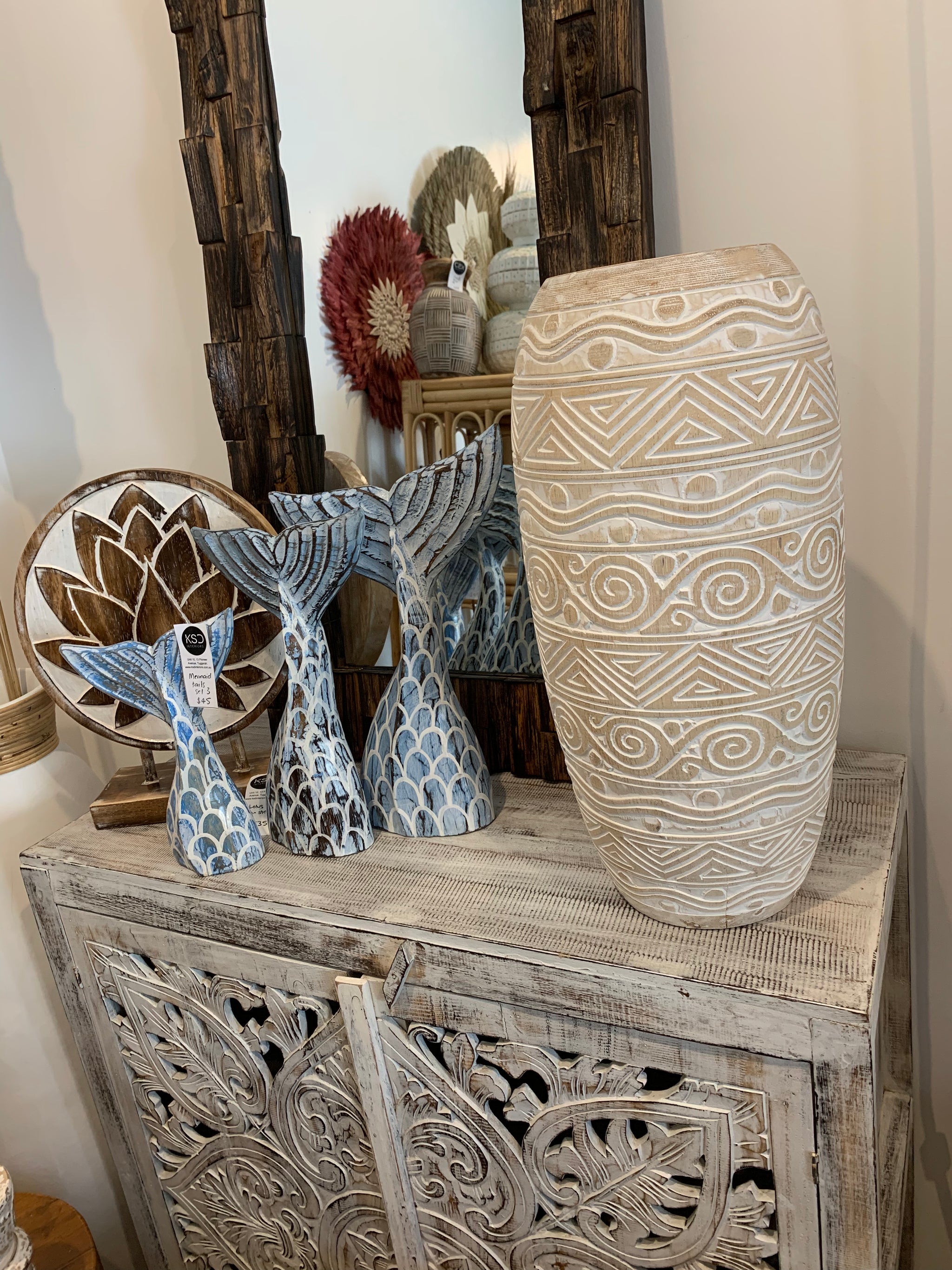 Handcarved natural timber vase