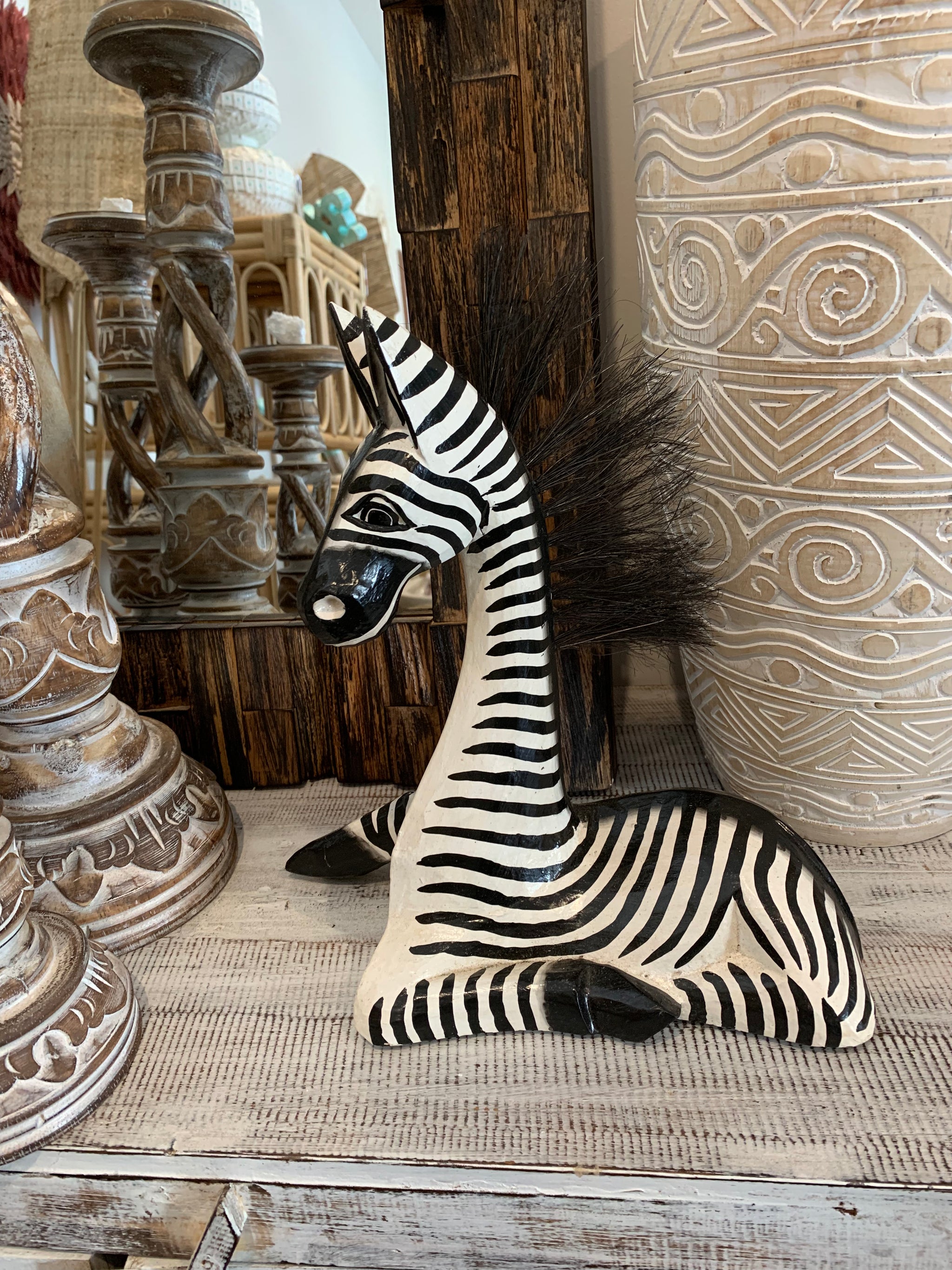 Timber handpainted zebra decoration. S