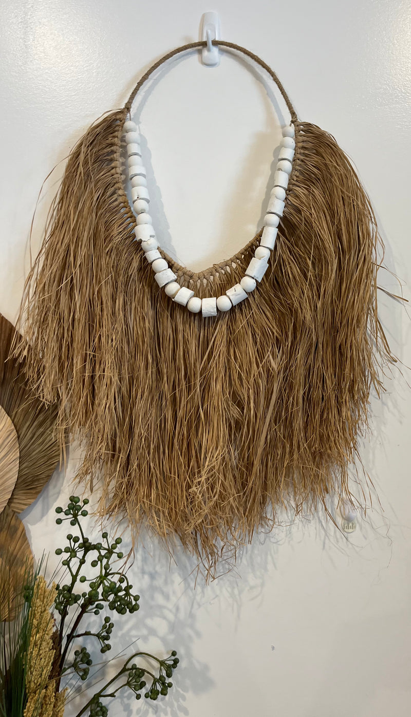 Raffia hanging with rustic white timber detail. 70cm hang - Bali Beach Beyond