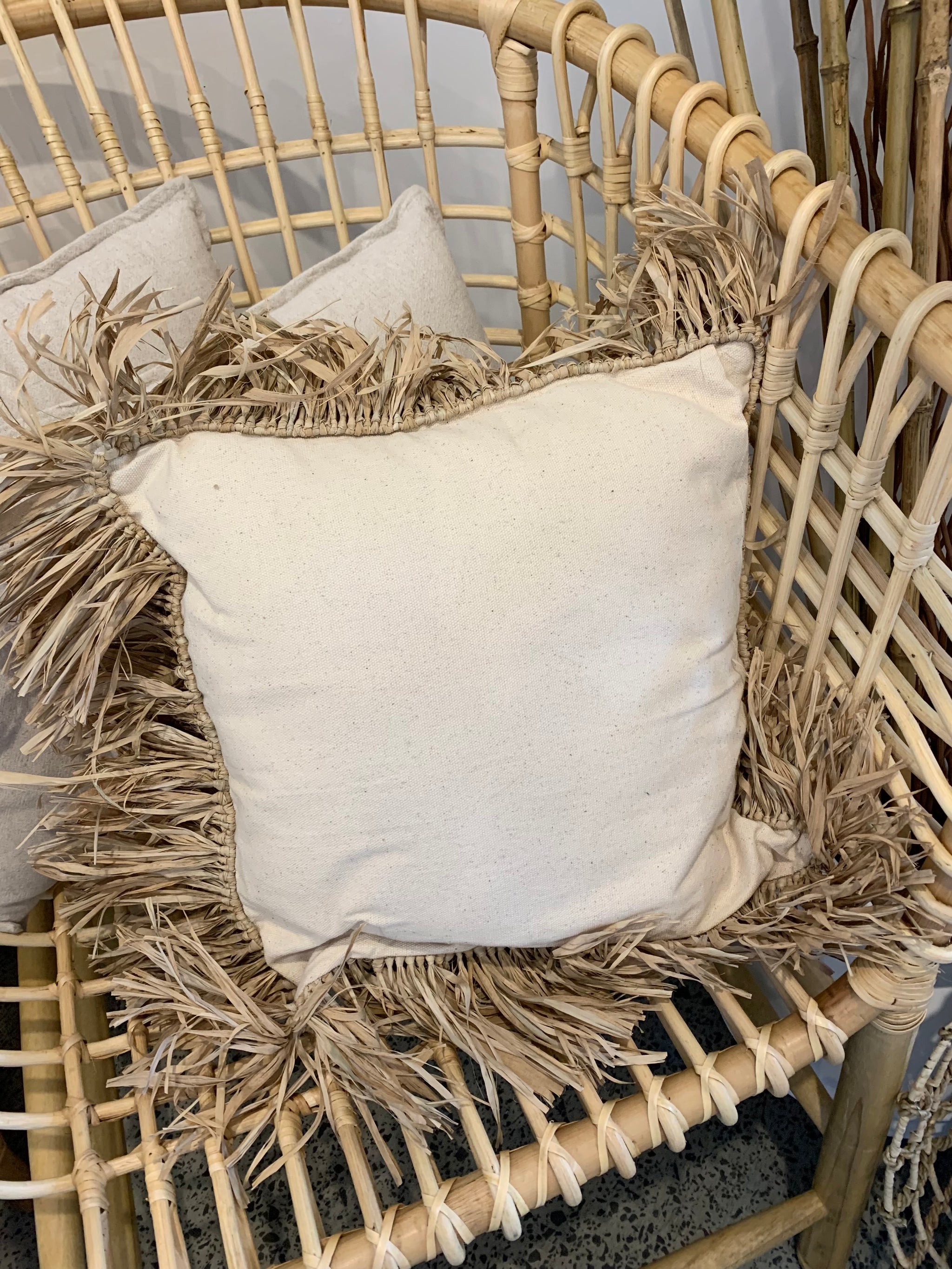 Natural cushion with raffia frill - Bali Beach Beyond