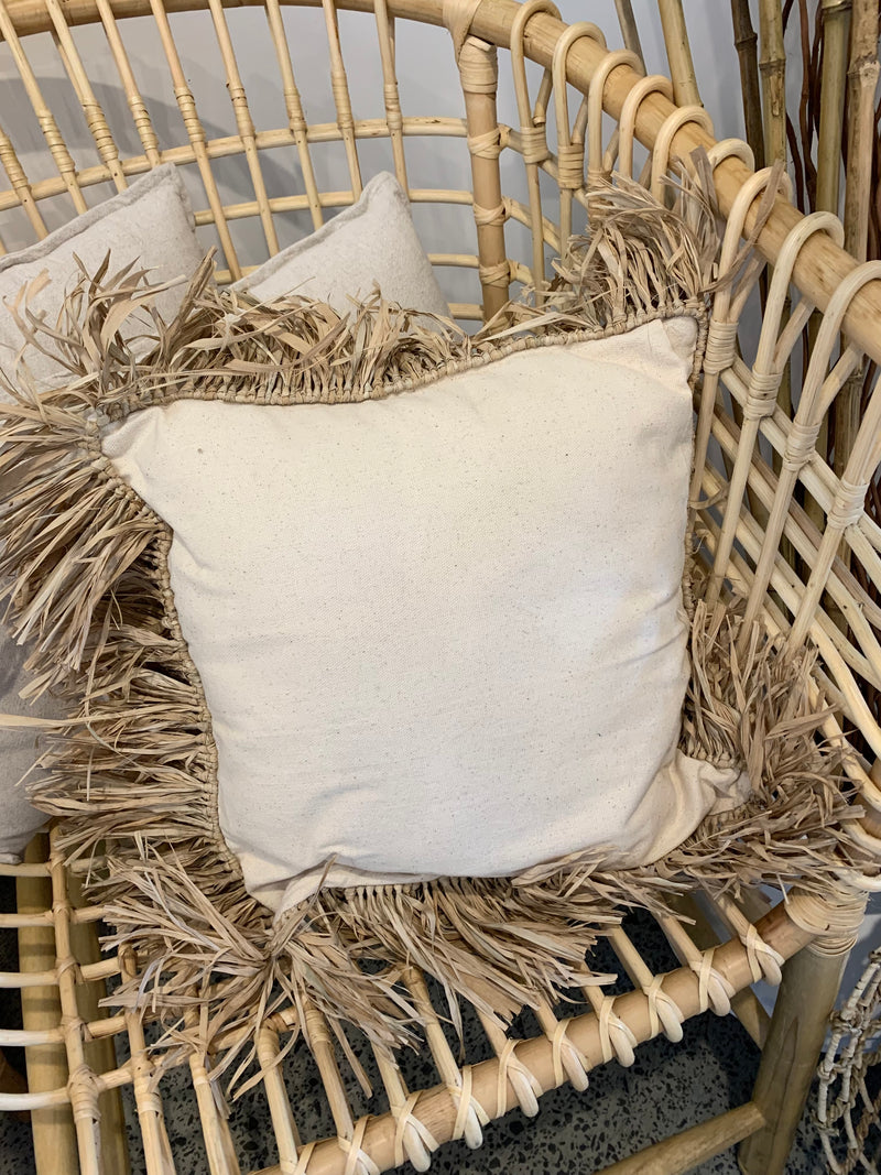 Natural cushion with raffia frill - Bali Beach Beyond