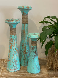 Aqua candlesticks with rope set 3