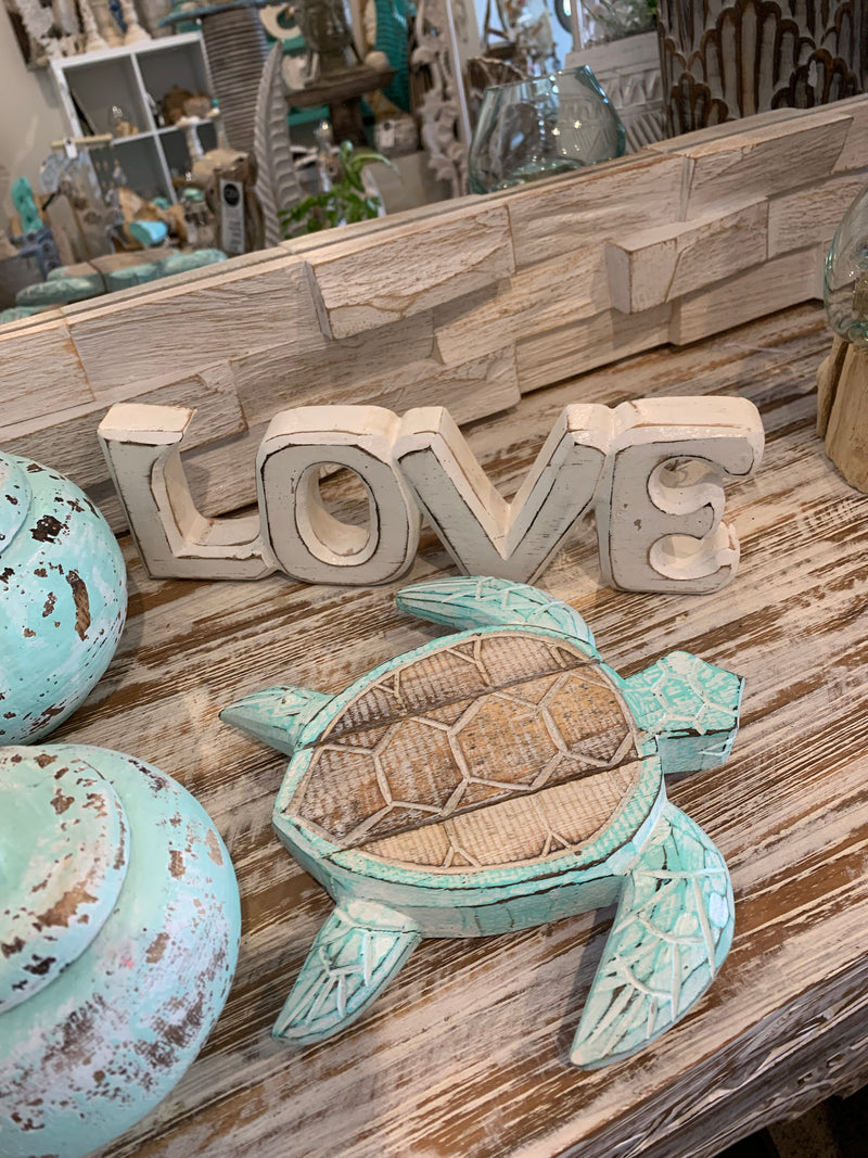 Turquoise timber turtle wall hanging S