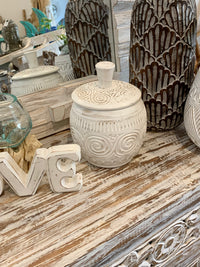 White timber pot with lid