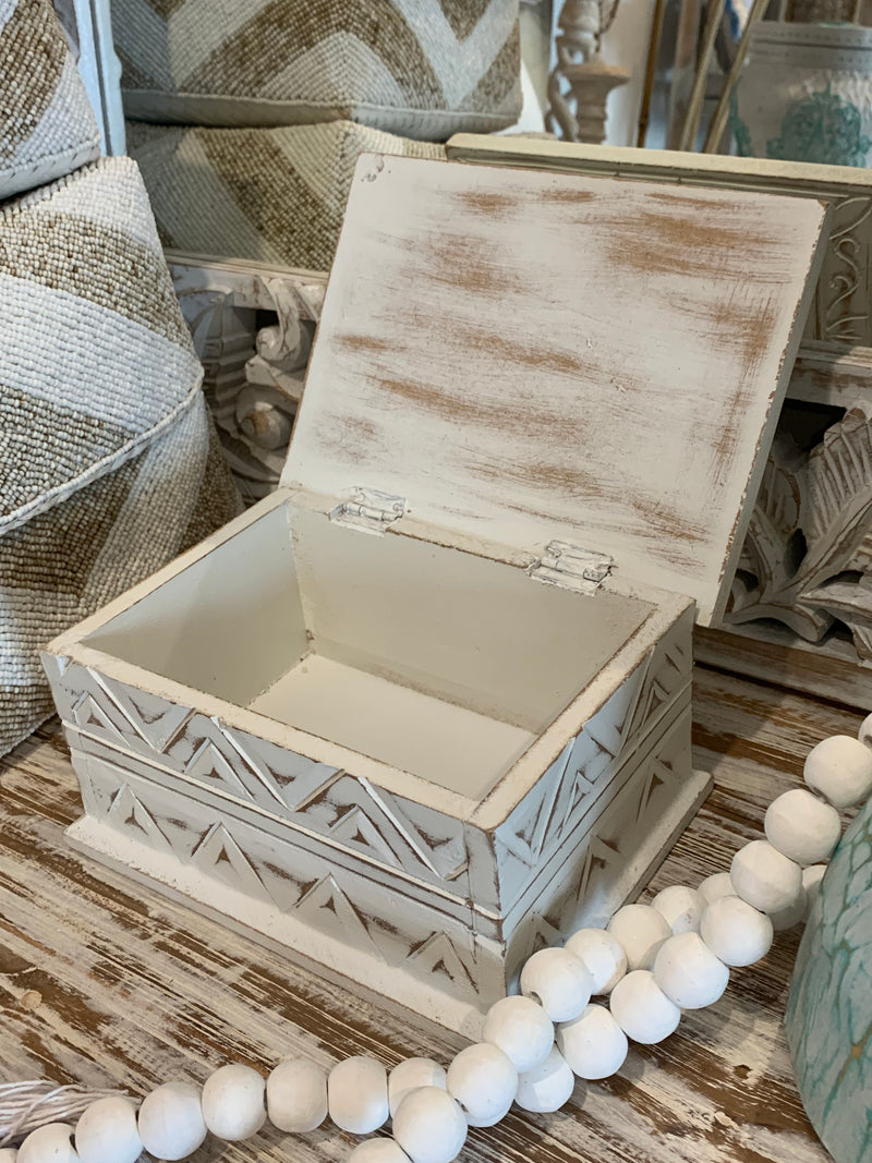 Handcarved white Wash storage box / jewellery box