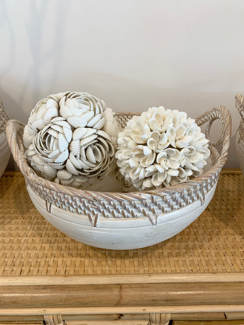 White bowl with decorative trim and handles M