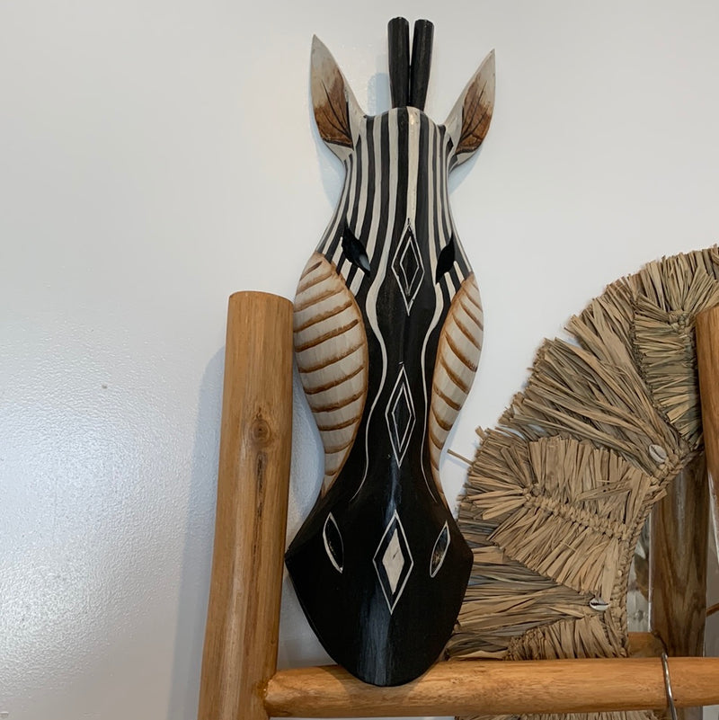 Handpainted timber zebra mask. Wall hanging - Bali Beach Beyond