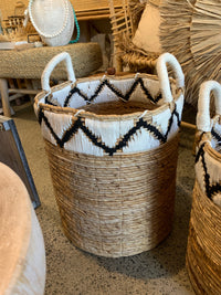 Woven basket white and black detail. Large