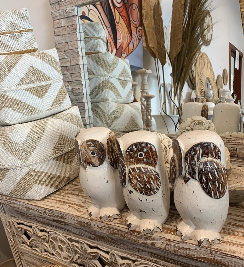 See no evil, hear no evil, speak no evil. Timber owls. Set 3. EOFY sale. Usually $40