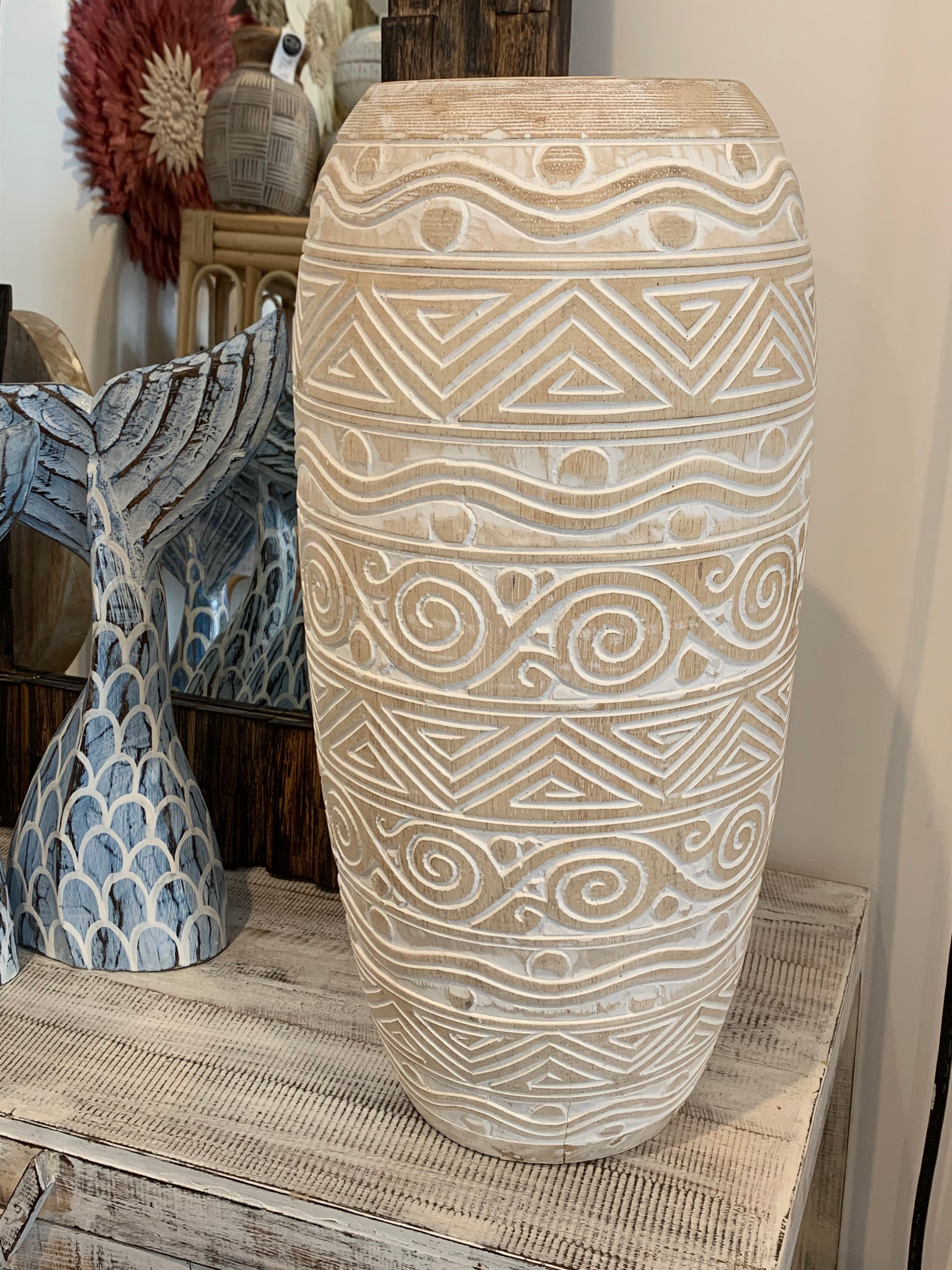 Handcarved natural timber vase