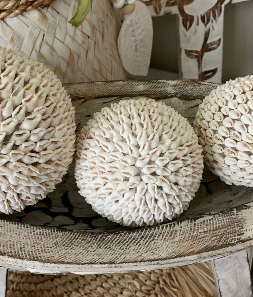 Small shell ball. White shells.  Individual ball. - Bali Beach Beyond