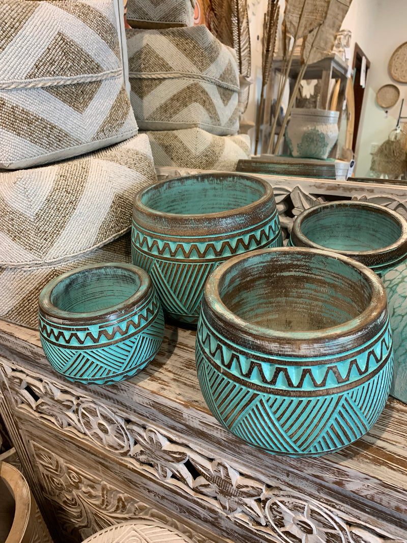 Set of 4 Rustic green decorative pots