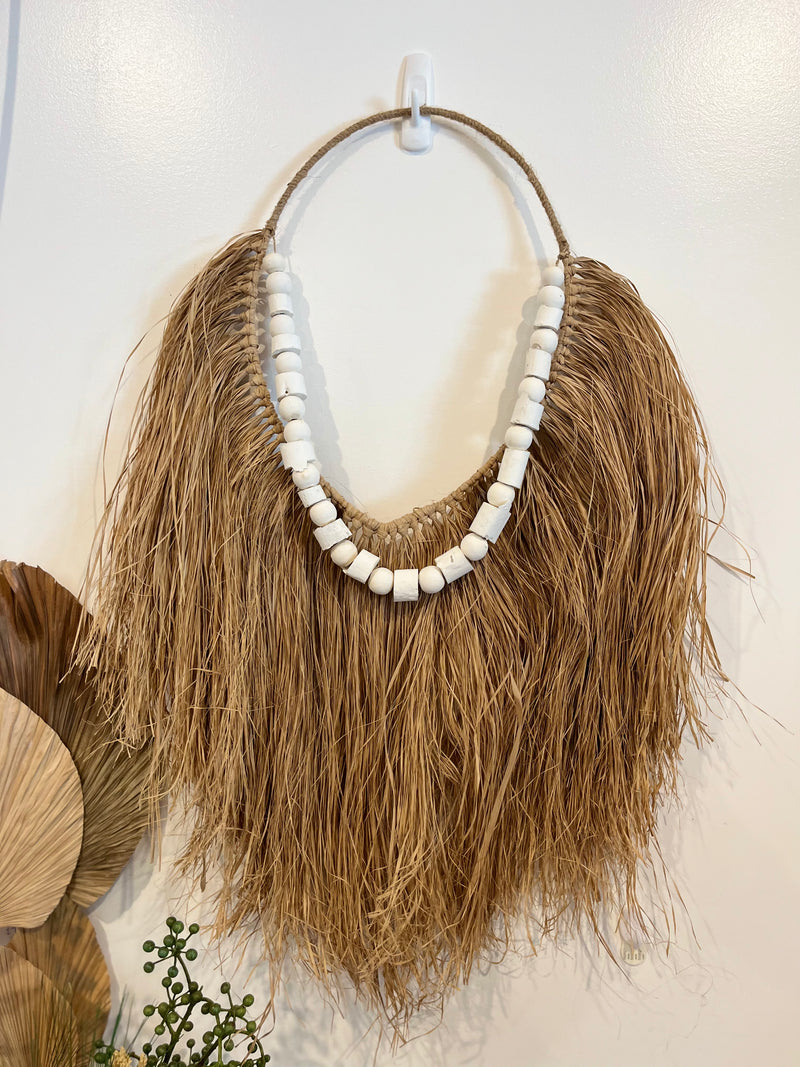 Raffia hanging with rustic white timber detail. 70cm hang - Bali Beach Beyond